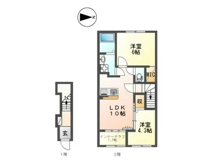 丹波篠山市西吹 アパート(2LDK/2階)の間取り写真