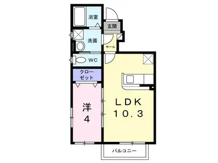 レジデンス西下台(1LDK/1階)の間取り写真