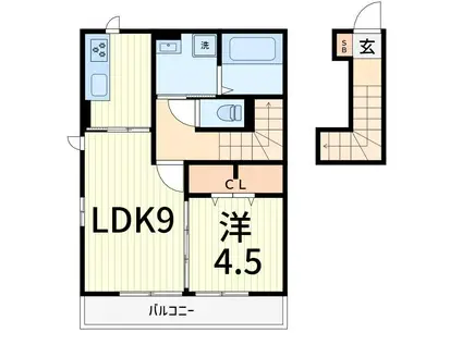 フォルテーヌV(1LDK/2階)の間取り写真