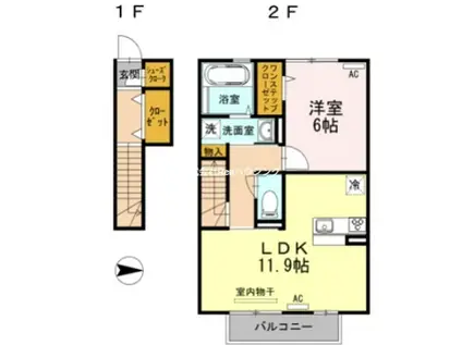 フィオーレ沖浜(1LDK/2階)の間取り写真