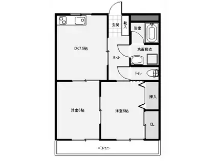 パシフィックハイツ 202(2DK/2階)の間取り写真