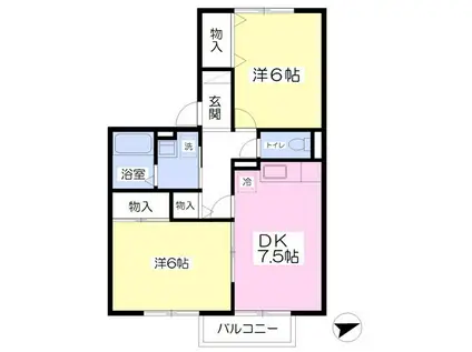 ラ・シェルブール(2DK/1階)の間取り写真