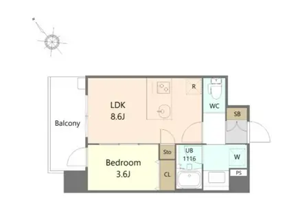 リーフル博多(1LDK/4階)の間取り写真