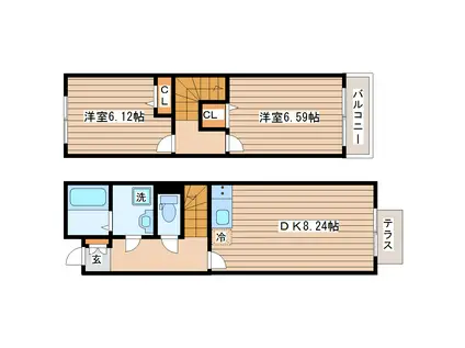 アスコット美田園(2DK/1階)の間取り写真