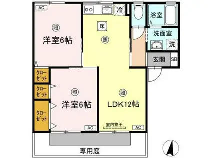 シャトル春水C棟(2LDK/1階)の間取り写真