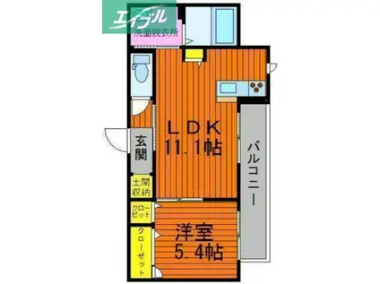 カリーノテラス(1LDK/2階)の間取り写真