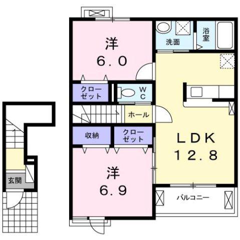 レジデンス岩田 A(2LDK/2階)の間取り写真