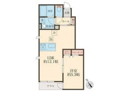 ミューク(1LDK/1階)の間取り写真