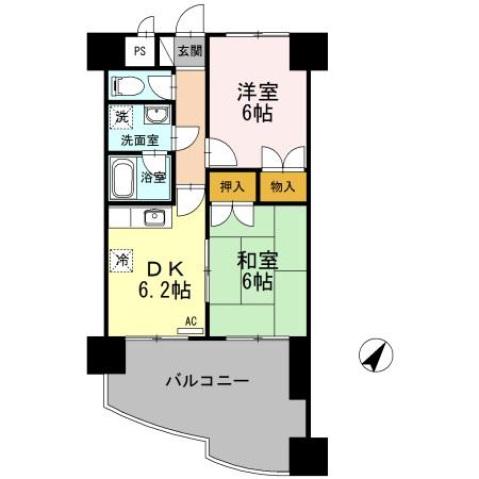 ダイヤヒルズ島瀬(2DK/4階)の間取り写真