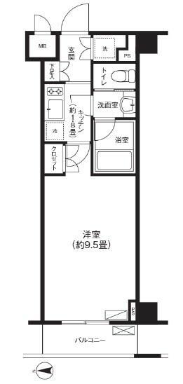 グランハイツ東新宿(1K/4階)の間取り写真