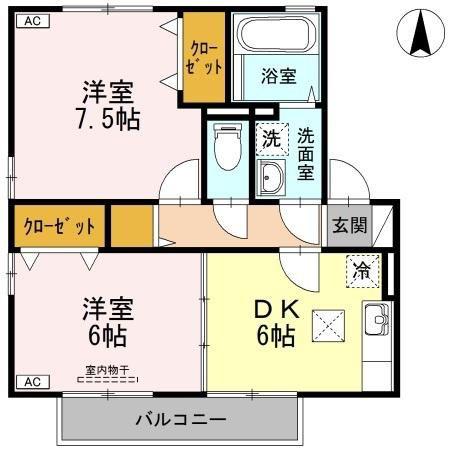 リビングタウン古川西A棟(2DK/1階)の間取り写真