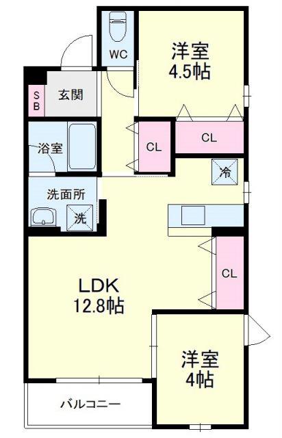 ART FORCE八幡駅前(2LDK/1階)の間取り写真