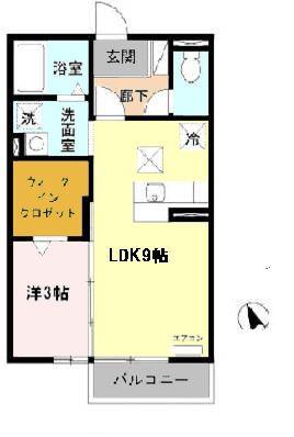 近鉄名古屋線 江戸橋駅 徒歩9分 2階建 築19年(1LDK/1階)の間取り写真