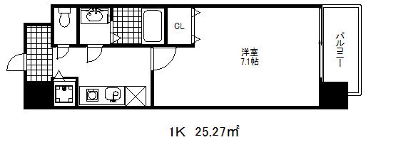 ケーディエックスレジデンス三宮(1K/3階)の間取り写真