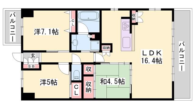 ポレスター姫路ザ・レジデンス(3LDK/14階)の間取り写真