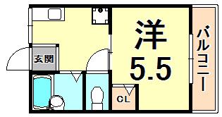 グレース鹿塩(1K/2階)の間取り写真