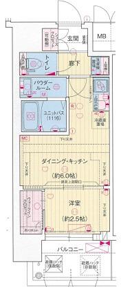 プレリスNEO大阪十三エルヴィオン(1DK/3階)の間取り写真