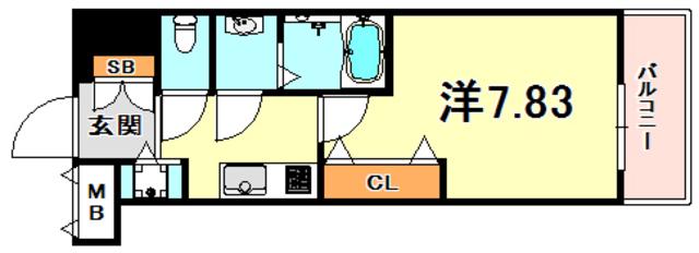 LUXE東灘(1K/8階)の間取り写真