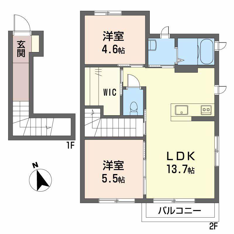 クレセオセブン B棟(2LDK/2階)の間取り写真