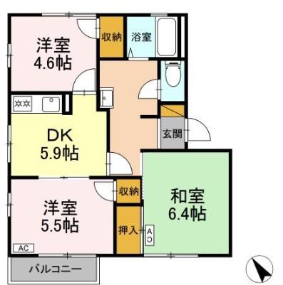 エミネンス高野台 A(3DK/1階)の間取り写真