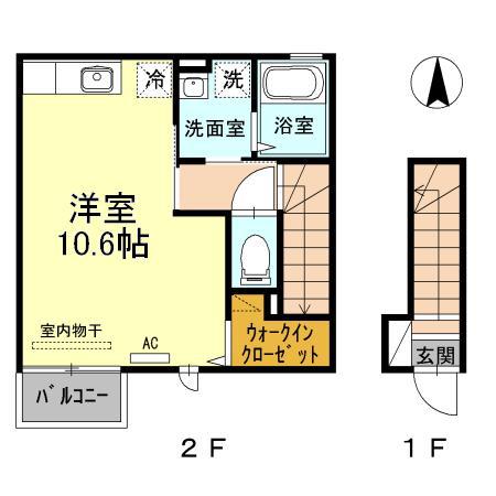フロース(ワンルーム/2階)の間取り写真