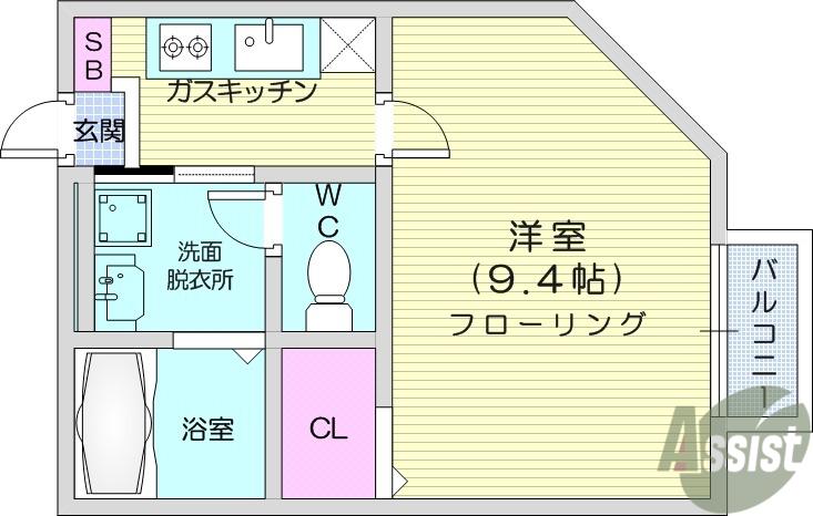 パセオステーブル八乙女Ⅱ(1K/1階)の間取り写真