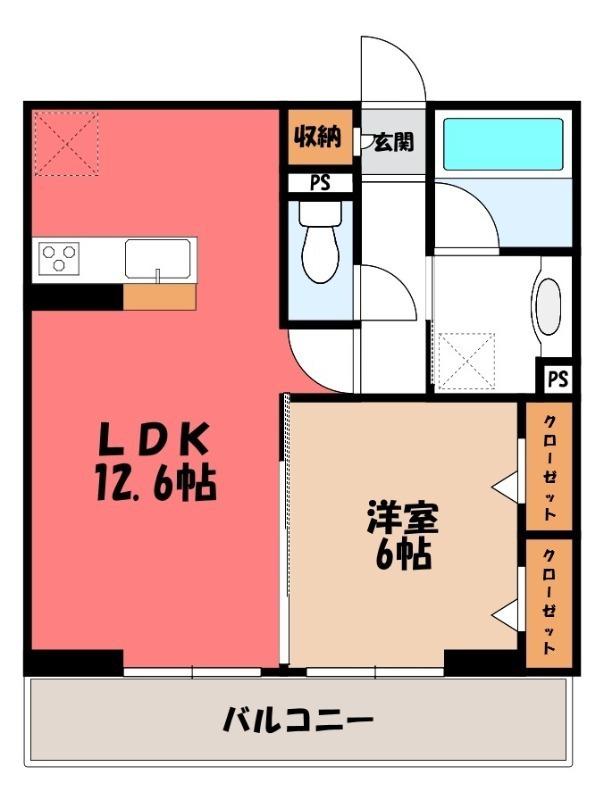 ノーブルラフィネ万平町 A(1LDK/1階)の間取り写真
