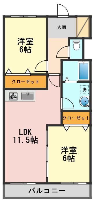 メゾンラッフル(2LDK/2階)の間取り写真