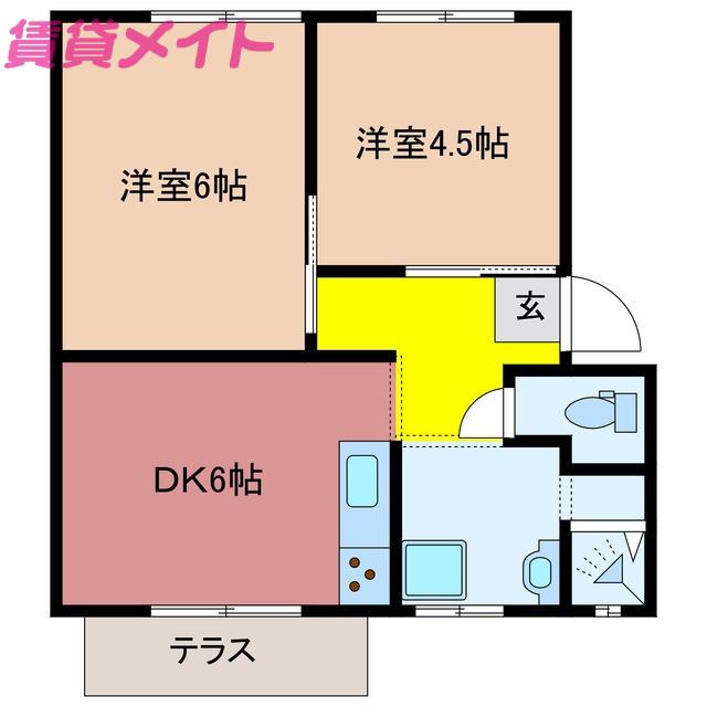 SUN LUMIERE BLD.HIRATA A棟(2DK/1階)の間取り写真