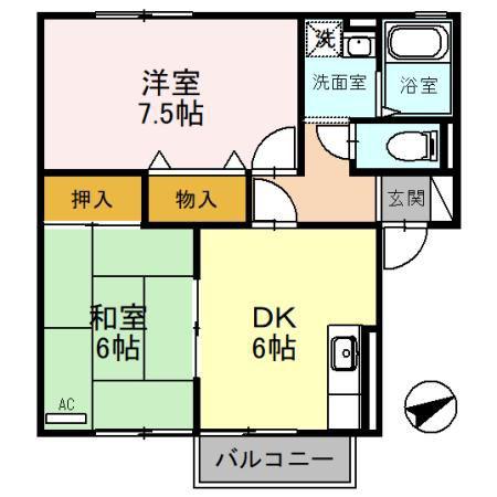 セジュール向陽弐番館(2DK/2階)の間取り写真