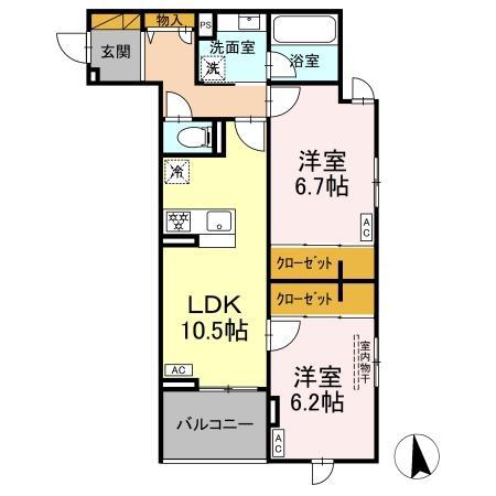 ラ・ペッシュ(2LDK/1階)の間取り写真