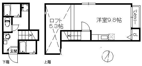 ティエラ大橋(ワンルーム/2階)の間取り写真