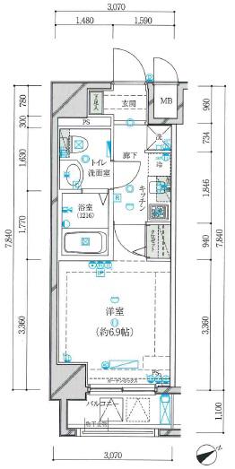 桜木町二番館(1K/8階)の間取り写真