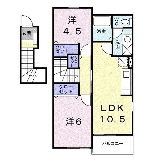 ベル ソレイユ(2LDK/2階)の間取り写真
