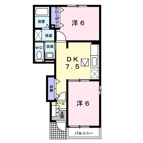ブレーヌ ミリューB(2DK/1階)の間取り写真