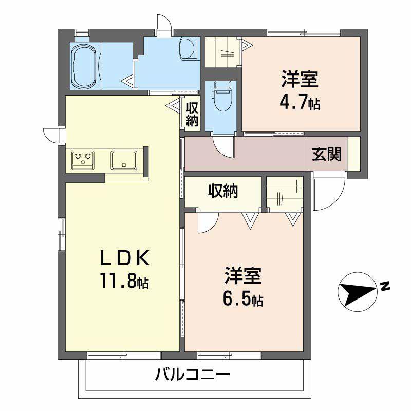 まほろば 弐番館(2LDK/2階)の間取り写真