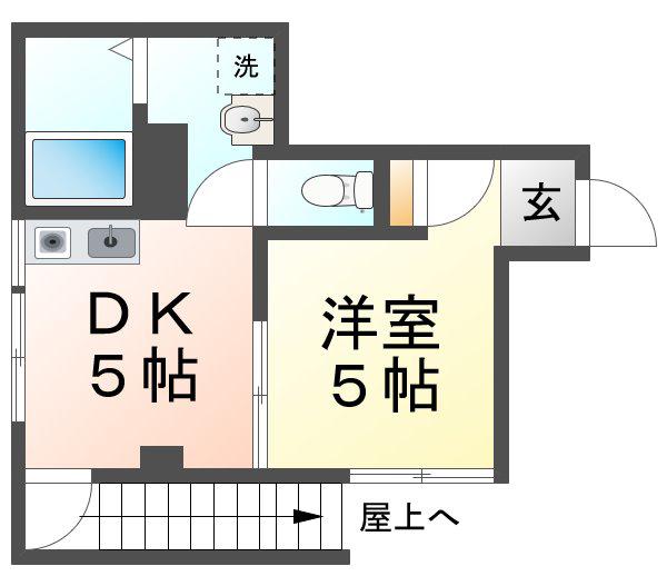 陸ビル(1DK/4階)の間取り写真
