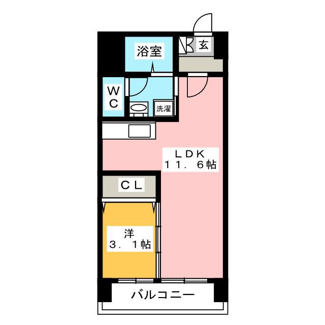 グリュックハイム山王公園前(1LDK/6階)の間取り写真