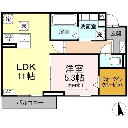 トラスト21 A(1LDK/1階)の間取り写真