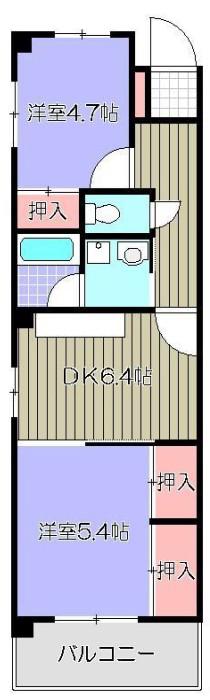 シャルル中山(2DK/3階)の間取り写真