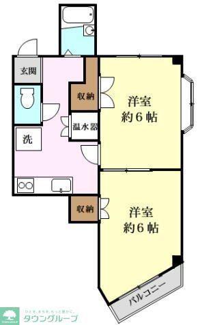 サウスヒル川越(2K/6階)の間取り写真