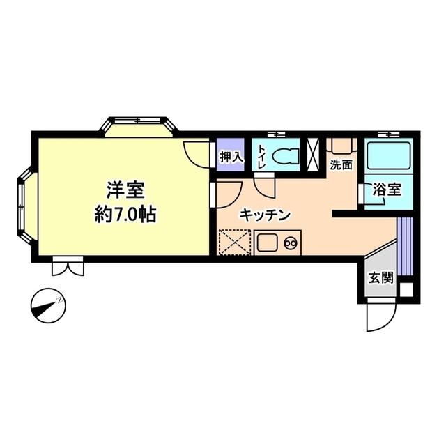 信開セルーラ上小松2(1K/1階)の間取り写真