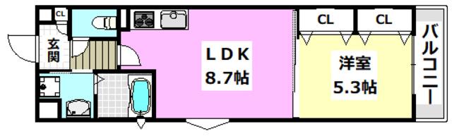 ピレーネ一津屋(1LDK/2階)の間取り写真