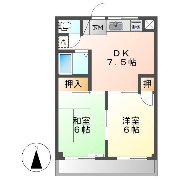 えきまえマンション(2DK/2階)の間取り写真