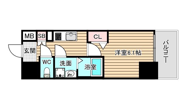 エスリードレジデンス大阪福島サウスフラッツ(1K/15階)の間取り写真
