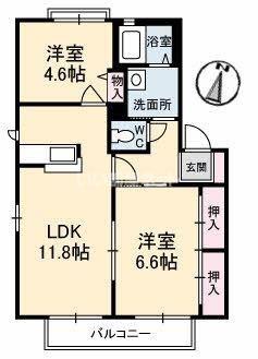 メゾントーラス(2LDK/2階)の間取り写真