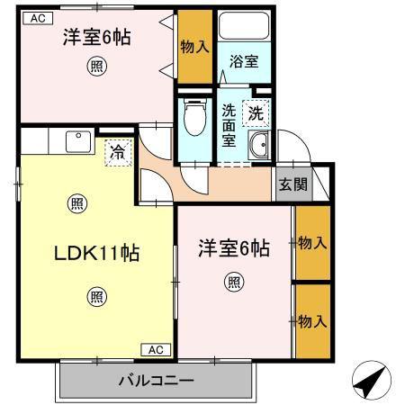 プリムローズIII C棟(2LDK/1階)の間取り写真