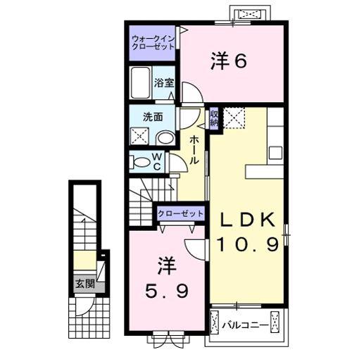 ウエストリヴァー和泉鳥取(2LDK/2階)の間取り写真