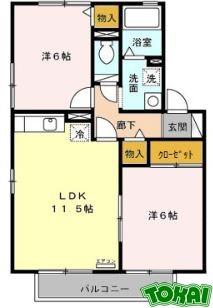 CHATEAU B棟(2LDK/1階)の間取り写真