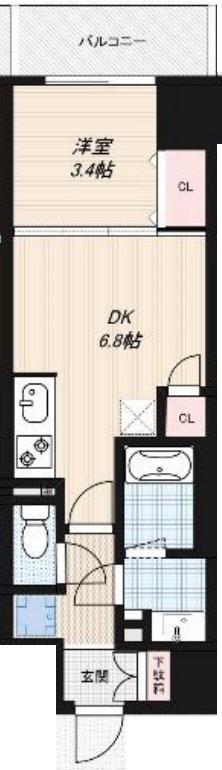 DIMORA靭公園(1DK/8階)の間取り写真